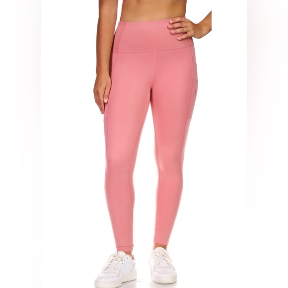 Moyooga Womens Peach Color Ribbed Paneled Activewear Workout Leggings Size Small - Picture 1 of 16